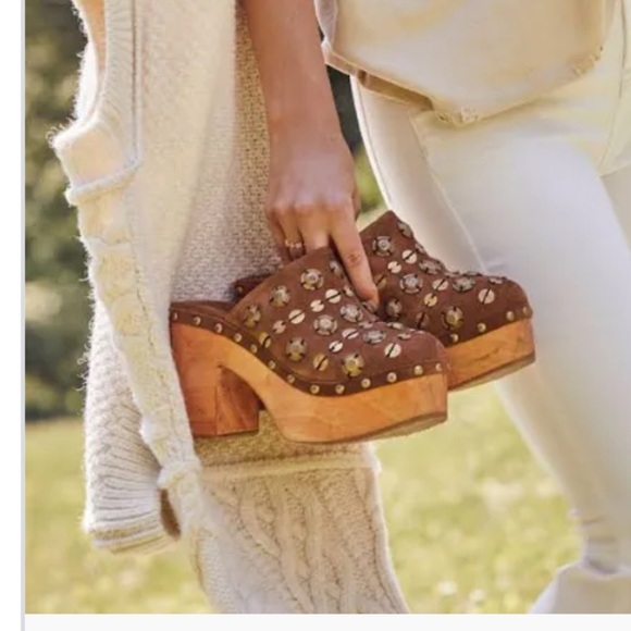 Free People Brown Studded Suede Clog Mules - Picture 2 of 14